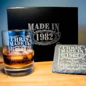 Birthday Personalised Whiskey Tumbler & Slate Coaster Set